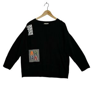 LISA TODD 100% Cotton Black Sweatshirt with Colorful Patches Size XL